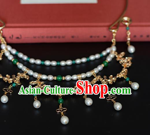 China Classical Pearls Necklace Traditional Tang Dynasty Princess Golden Cloud Necklet Accessories