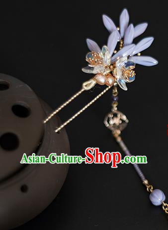 Chinese Traditional Hanfu Hair Accessories Tassel Hairpin Ancient Princess Purple Flowers Hair Stick