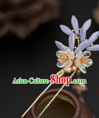 Chinese Traditional Hanfu Hair Accessories Tassel Hairpin Ancient Princess Purple Flowers Hair Stick