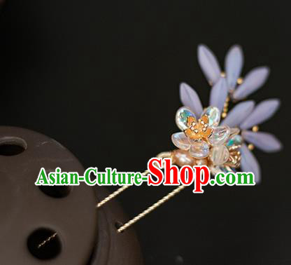 Chinese Traditional Hanfu Hair Accessories Tassel Hairpin Ancient Princess Purple Flowers Hair Stick