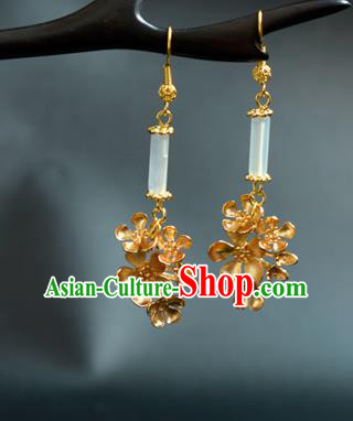 China Traditional Cheongsam Ear Accessories Ancient Princess Golden Flowers Earrings