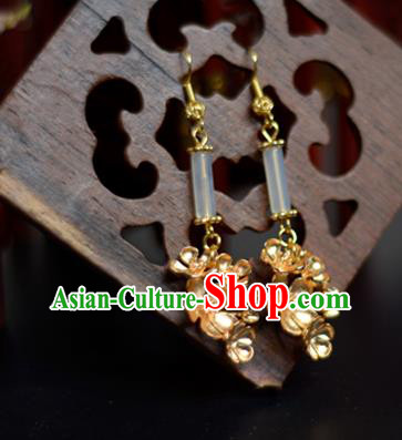 China Traditional Cheongsam Ear Accessories Ancient Princess Golden Flowers Earrings