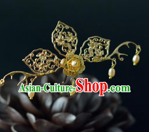 Chinese Traditional Jin Dynasty Hairpin Hanfu Hair Accessories Ancient Princess Golden Hair Stick