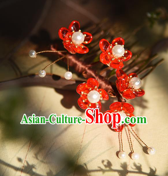 Chinese Traditional Hairpin Hanfu Hair Accessories Ancient Princess Red Plum Hair Comb