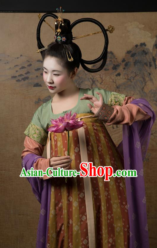 China Ancient Court Lady Hanfu Dress Costumes Traditional Early Tang Dynasty Historical Clothing