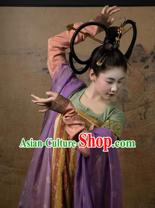 China Ancient Court Lady Hanfu Dress Costumes Traditional Early Tang Dynasty Historical Clothing
