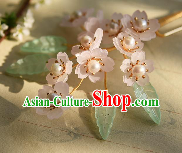 Chinese Traditional Cheongsam Hairpin Hanfu Hair Accessories Ancient Princess Pink Sakura Hair Stick