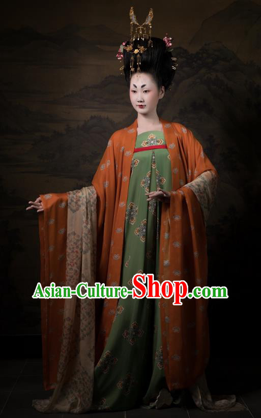 China Ancient Imperial Consort Green Hanfu Dress Costumes Traditional Tang Dynasty Court Woman Historical Clothing Full Set