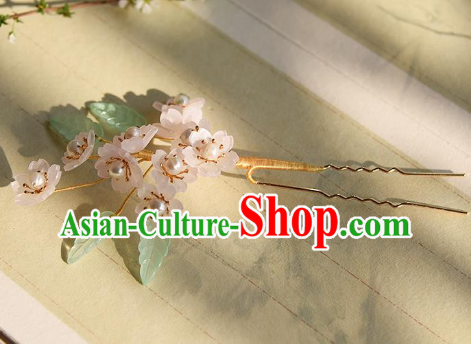 Chinese Traditional Cheongsam Hairpin Hanfu Hair Accessories Ancient Princess Pink Sakura Hair Stick