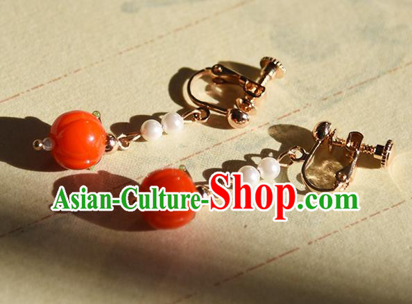China Handmade Earrings Jewelry Traditional Cheongsam Red Persimmon Ear Accessories