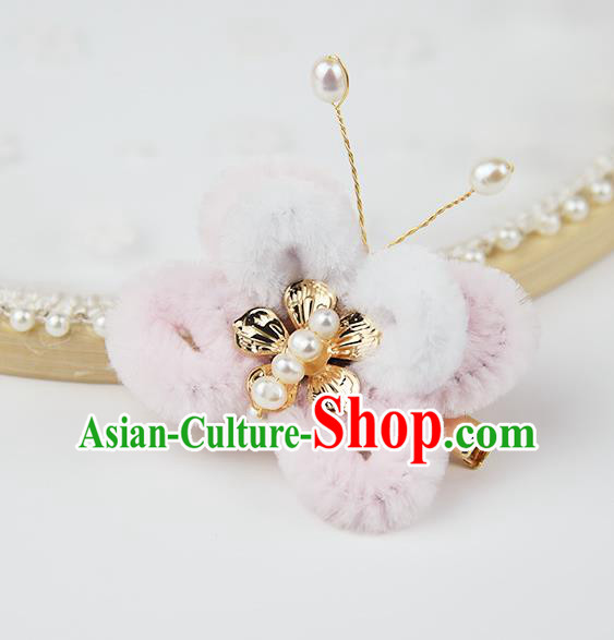 Chinese Ancient Pink Velvet Butterfly Hair Claw Traditional Hanfu Hairpin Handmade Hair Accessories