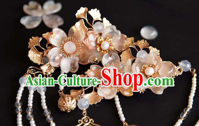 Chinese Traditional Hanfu Sakura Hairpin Hair Accessories Handmade Ancient Princess Tassel Hair Claw