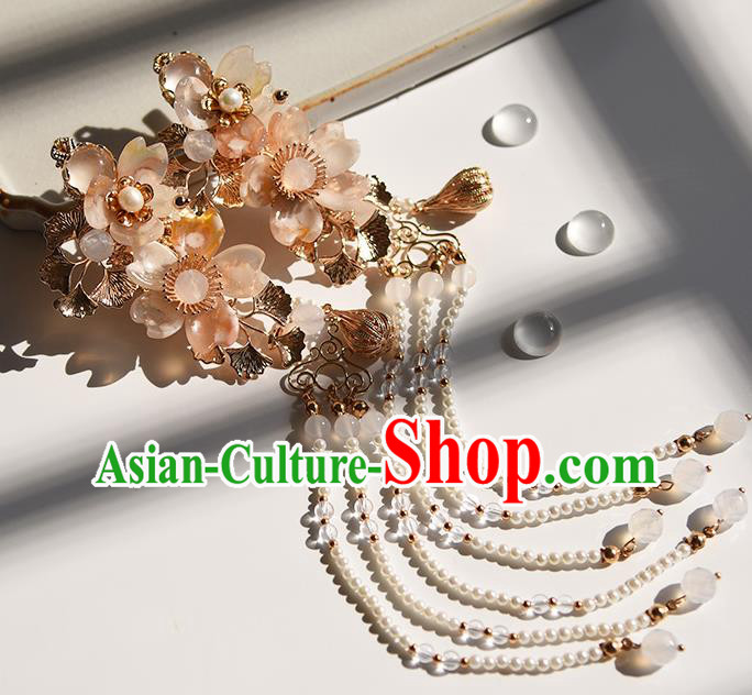 Chinese Traditional Hanfu Sakura Hairpin Hair Accessories Handmade Ancient Princess Tassel Hair Claw