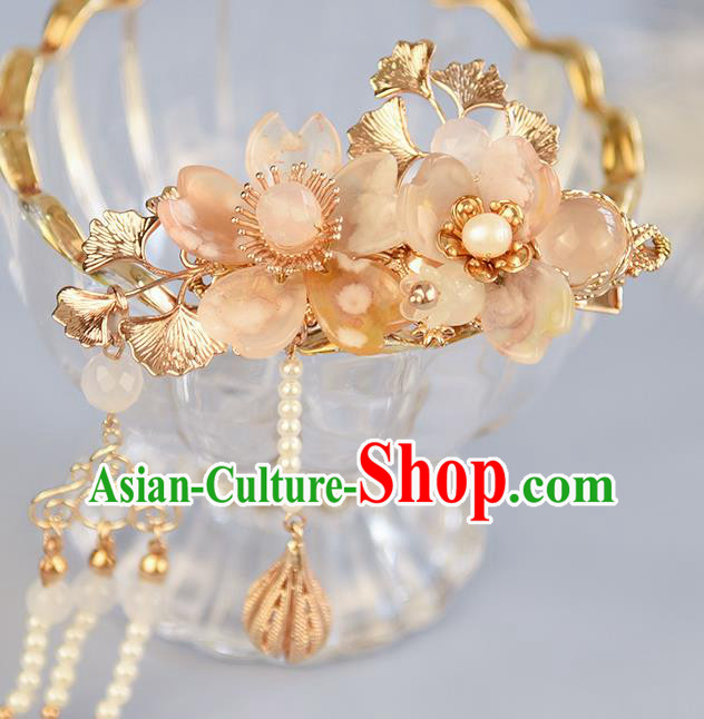Chinese Traditional Hanfu Sakura Hairpin Hair Accessories Handmade Ancient Princess Tassel Hair Claw