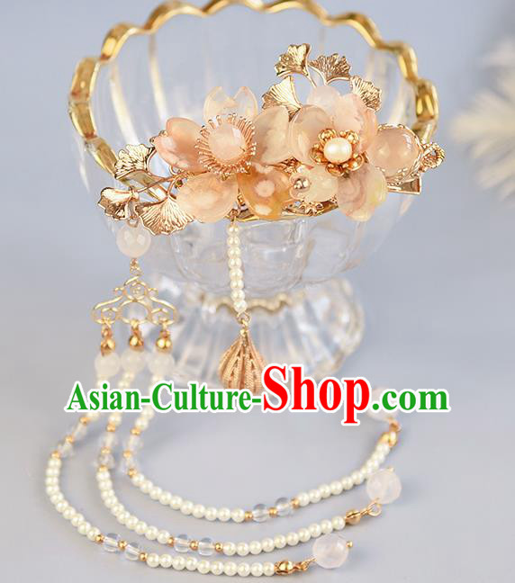 Chinese Traditional Hanfu Sakura Hairpin Hair Accessories Handmade Ancient Princess Tassel Hair Claw