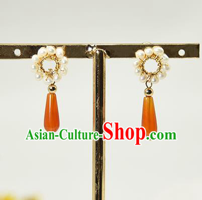 China Handmade Classical Pearls Earrings Jewelry Traditional Cheongsam Agate Ear Accessories