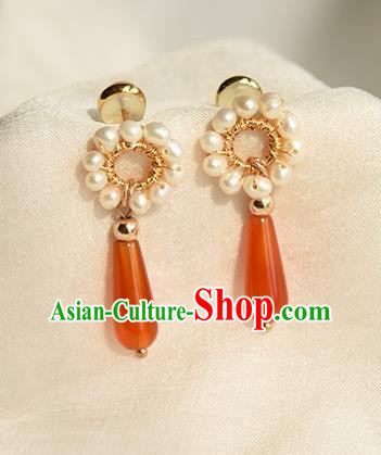 China Handmade Classical Pearls Earrings Jewelry Traditional Cheongsam Agate Ear Accessories