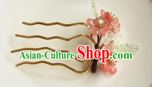 Chinese Ancient Young Beauty Hairpin Traditional Ming Dynasty Pink Plum Blossom Hair Stick