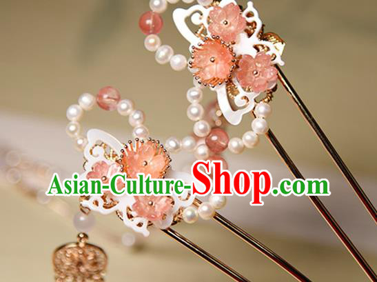 Chinese Ancient Palace Lady Tassel Hairpin Traditional Ming Dynasty Princess Shell Butterfly Hair Stick