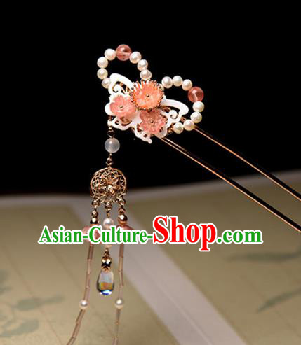 Chinese Ancient Palace Lady Tassel Hairpin Traditional Ming Dynasty Princess Shell Butterfly Hair Stick