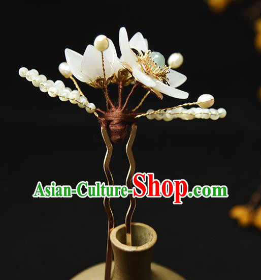 Chinese Ancient Young Lady Hairpin Traditional Ming Dynasty Princess White Flowers Hair Stick