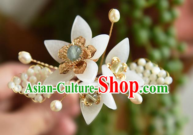 Chinese Ancient Young Lady Hairpin Traditional Ming Dynasty Princess White Flowers Hair Stick