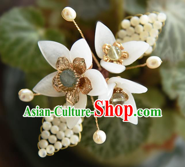 Chinese Ancient Young Lady Hairpin Traditional Ming Dynasty Princess White Flowers Hair Stick