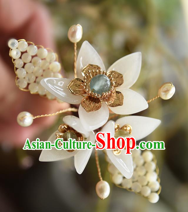 Chinese Ancient Young Lady Hairpin Traditional Ming Dynasty Princess White Flowers Hair Stick