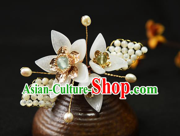 Chinese Ancient Young Lady Hairpin Traditional Ming Dynasty Princess White Flowers Hair Stick