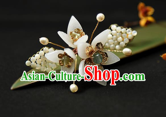 Chinese Ancient Young Lady Hairpin Traditional Ming Dynasty Princess White Flowers Hair Stick