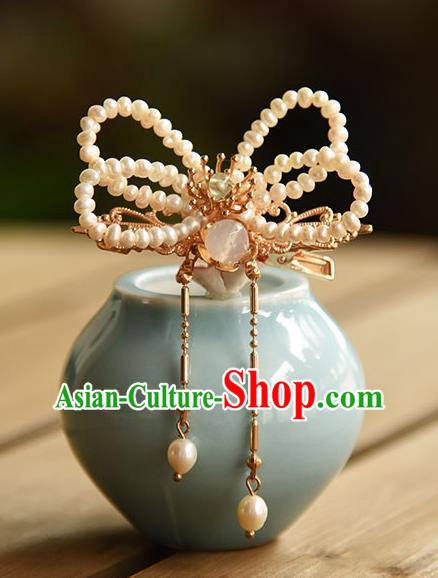 Chinese Ancient Hanfu Tassel Hairpin Traditional Ming Dynasty Princess Pearls Hair Claw