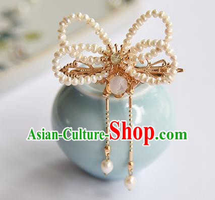 Chinese Ancient Hanfu Tassel Hairpin Traditional Ming Dynasty Princess Pearls Hair Claw