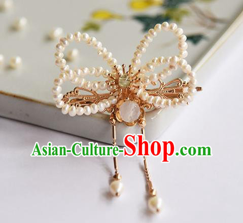 Chinese Ancient Hanfu Tassel Hairpin Traditional Ming Dynasty Princess Pearls Hair Claw