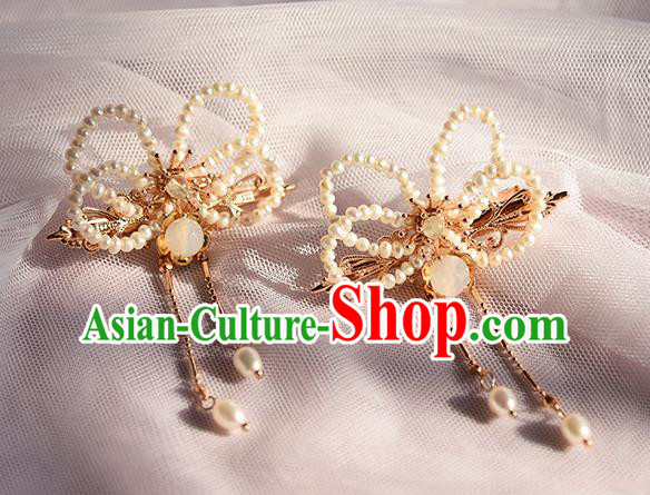 Chinese Ancient Hanfu Tassel Hairpin Traditional Ming Dynasty Princess Pearls Hair Claw