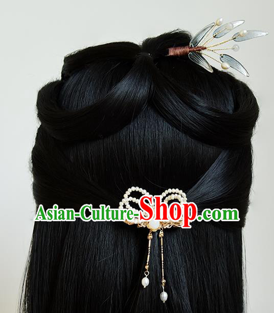 Chinese Ancient Hanfu Tassel Hairpin Traditional Ming Dynasty Princess Pearls Hair Claw
