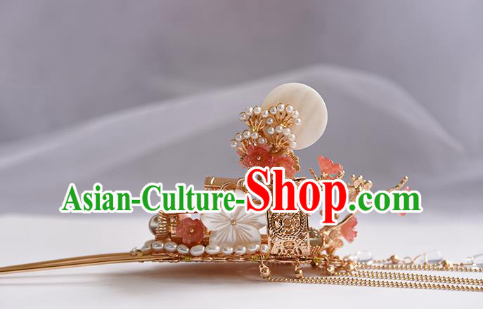 Chinese Traditional Wedding Shell Hair Stick Ancient Ming Dynasty Princess Tassel Hairpin