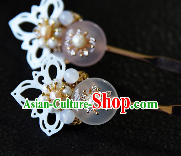 Chinese Traditional Ming Dynasty Shell Lotus Hair Stick Ancient Princess Pearls Hairpin