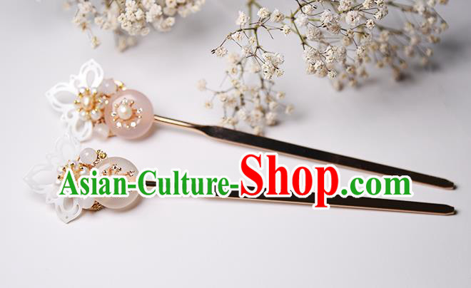 Chinese Traditional Ming Dynasty Shell Lotus Hair Stick Ancient Princess Pearls Hairpin