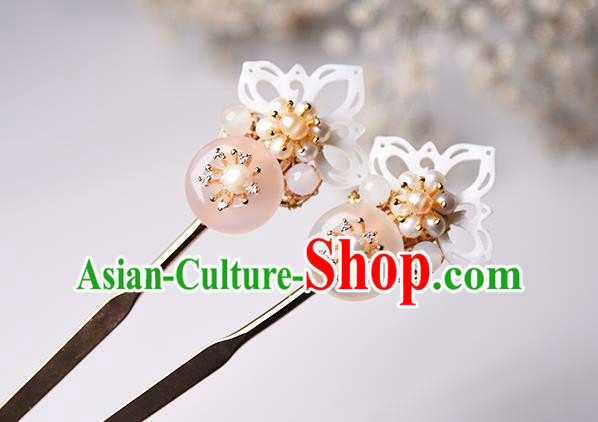 Chinese Traditional Ming Dynasty Shell Lotus Hair Stick Ancient Princess Pearls Hairpin