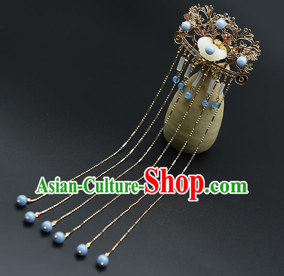 Chinese Traditional Ming Dynasty Court Hair Stick Ancient Princess Jade Butterfly Tassel Hairpin