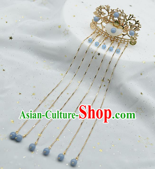Chinese Traditional Ming Dynasty Court Hair Stick Ancient Princess Jade Butterfly Tassel Hairpin