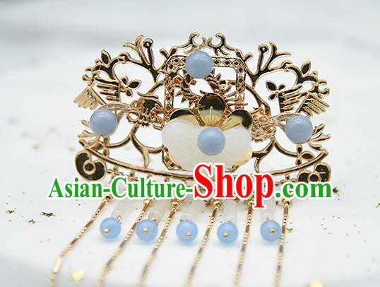 Chinese Traditional Ming Dynasty Court Hair Stick Ancient Princess Jade Butterfly Tassel Hairpin