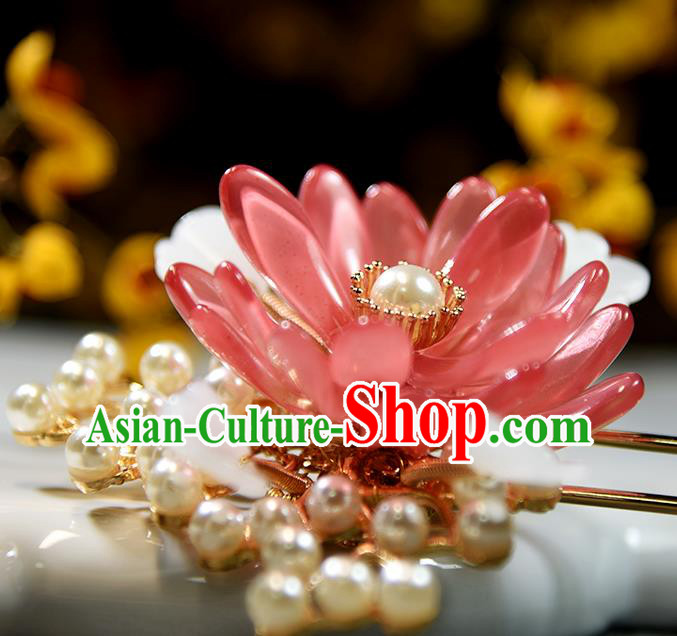 Chinese Traditional Song Dynasty Palace Lady Hair Stick Ancient Princess Red Chrysanthemum Hairpin
