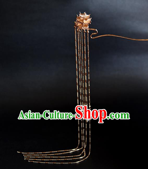 Chinese Traditional Ming Dynasty Empress Golden Palace Hair Stick Ancient Queen Long Tassel Hairpin