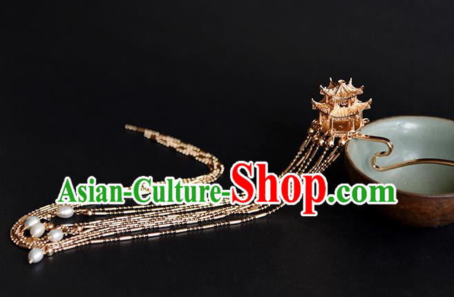 Chinese Traditional Ming Dynasty Empress Golden Palace Hair Stick Ancient Queen Long Tassel Hairpin