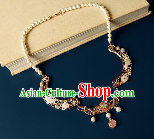 China Classical Gems Necklace Traditional Ming Dynasty Princess Golden Phoenix Necklet Accessories