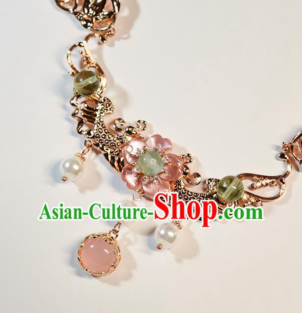 China Classical Gems Necklace Traditional Ming Dynasty Princess Golden Phoenix Necklet Accessories