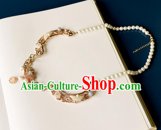 China Classical Gems Necklace Traditional Ming Dynasty Princess Golden Phoenix Necklet Accessories