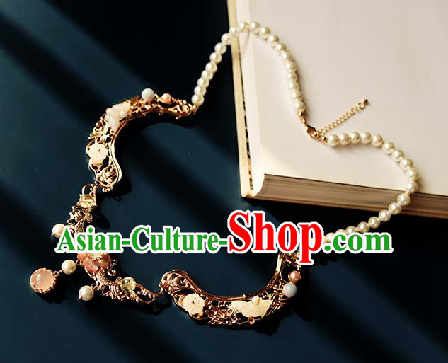 China Classical Gems Necklace Traditional Ming Dynasty Princess Golden Phoenix Necklet Accessories