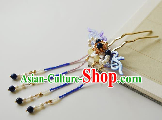 Chinese Traditional Hanfu Purple Shell Hair Comb Ancient Fairy Princess Beads Tassel Hairpin